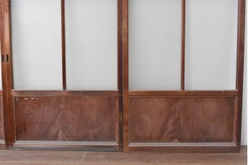 ヴィンテージ建具　上手物!　腰板欅(ケヤキ)材　透かし細工と色ガラスが目を引くガラス戸4枚セット　(R-089172)