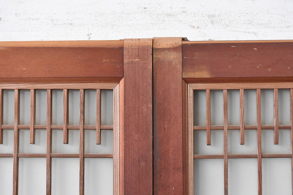 ヴィンテージ建具　上手物!　腰板欅(ケヤキ)材　透かし細工と色ガラスが目を引くガラス戸4枚セット　(R-089172)