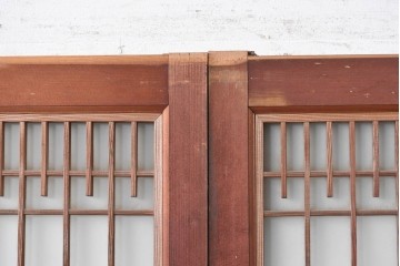 ヴィンテージ建具　上手物!　腰板欅(ケヤキ)材　透かし細工と色ガラスが目を引くガラス戸4枚セット　(R-089172)