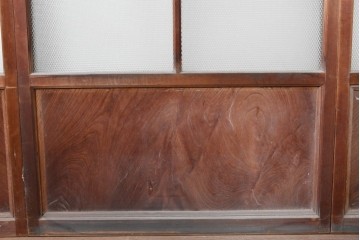 ヴィンテージ建具　上手物!　腰板欅(ケヤキ)材　透かし細工と色ガラスが目を引くガラス戸4枚セット　(R-089172)