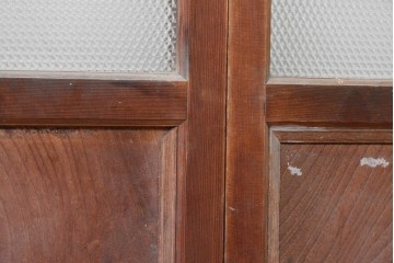 ヴィンテージ建具　上手物!　腰板欅(ケヤキ)材　透かし細工と色ガラスが目を引くガラス戸4枚セット　(R-089172)
