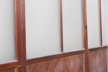 ヴィンテージ建具　上手物!　腰板欅(ケヤキ)材　透かし細工と色ガラスが目を引くガラス戸4枚セット　(R-089172)