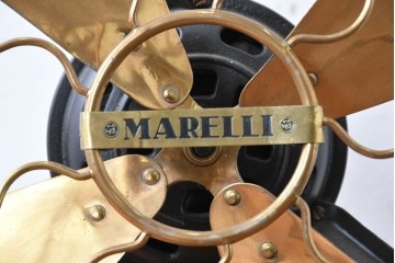 イタリアアンティーク　Ercole Marelli(エルコレ・マレッリ)　真鍮製の羽根と波状ガードが印象的な扇風機　※ディスプレイ用　(R-089177)