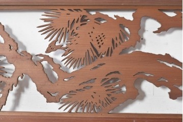 アンティーク建具　昭和初期　透かし彫り　風情ある松の図が目を引く欄間2枚セット　(R-089178)