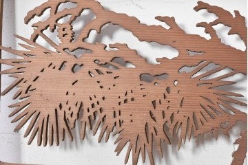 アンティーク建具　昭和初期　透かし彫り　風情ある松の図が目を引く欄間2枚セット　(R-089178)