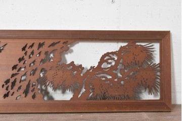アンティーク建具　昭和初期　透かし彫り　風情ある松の図が目を引く欄間2枚セット　(R-089178)