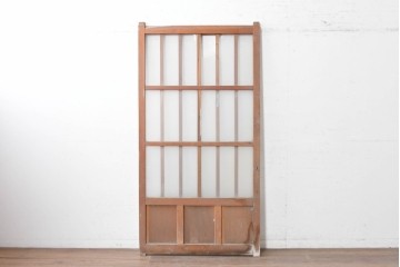 ヴィンテージ建具　昭和中期　縦格子デザイン　素朴な木味の玄関戸1枚　(R-089180)