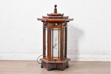 中古　韓国製　六角形屋根　伝統建築デザインの置き型照明　(R-089186)