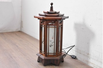 中古　韓国製　六角形屋根　伝統建築デザインの置き型照明　(R-089186)