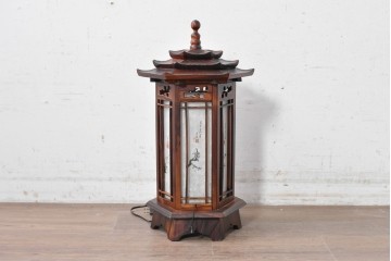中古　韓国製　六角形屋根　伝統建築デザインの置き型照明　(R-089188)