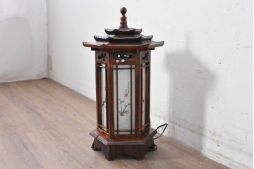 中古　韓国製　六角形屋根　伝統建築デザインの置き型照明　(R-089188)