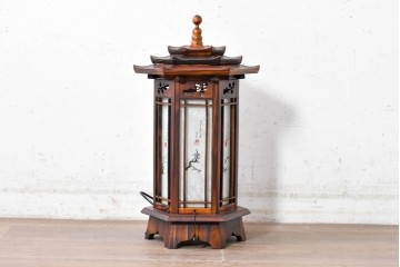 中古　韓国製　六角形屋根　伝統建築デザインの置き型照明　(R-089189)
