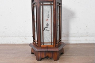 中古　韓国製　六角形屋根　伝統建築デザインの置き型照明　(R-089189)