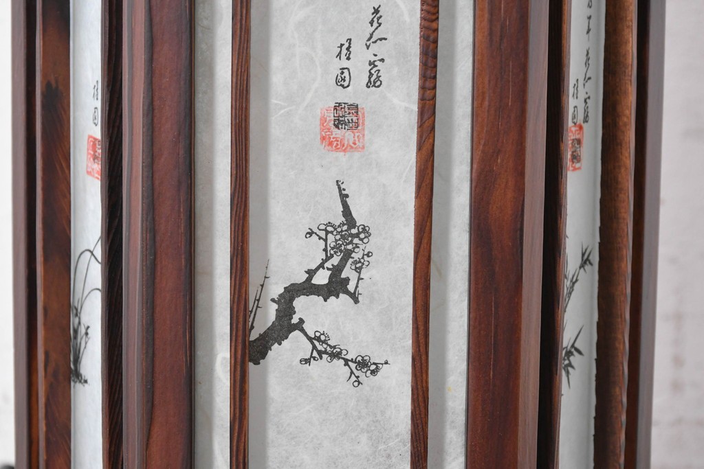 中古　韓国製　六角形屋根　伝統建築デザインの置き型照明　(R-089189)