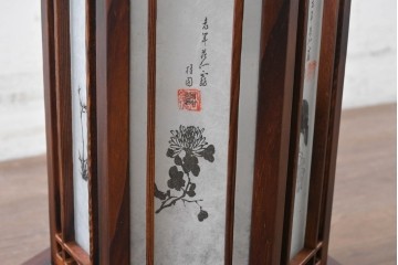 中古　韓国製　六角形屋根　伝統建築デザインの置き型照明　(R-089189)
