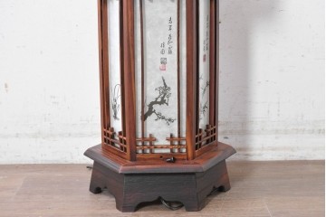 中古　韓国製　六角形屋根　楼閣風　伝統建築デザインの置き型照明　(R-089190)