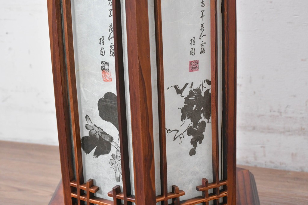 中古　韓国製　六角形屋根　楼閣風　伝統建築デザインの置き型照明　(R-089190)
