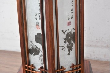 中古　韓国製　六角形屋根　楼閣風　伝統建築デザインの置き型照明　(R-089190)