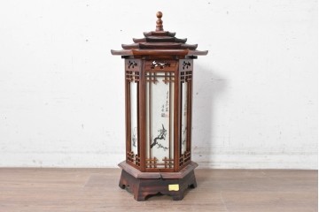 中古　韓国製　六角形屋根　伝統建築デザインの置き型照明　(R-089191)
