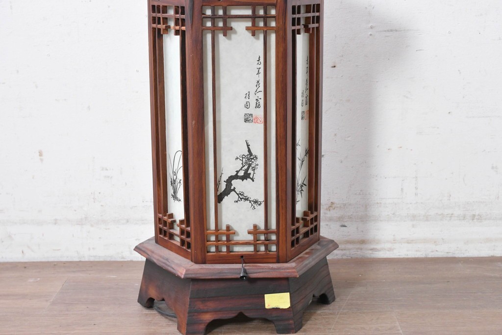 中古　韓国製　六角形屋根　伝統建築デザインの置き型照明　(R-089191)