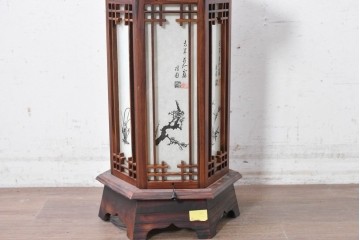 中古　韓国製　六角形屋根　伝統建築デザインの置き型照明　(R-089191)