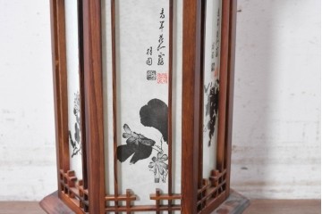 中古　韓国製　六角形屋根　伝統建築デザインの置き型照明　(R-089191)