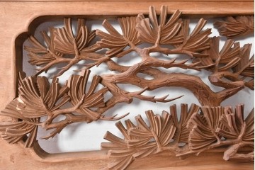 ヴィンテージ建具　昭和後期　井波彫刻　雪信作　躍動感あふれる松図彫刻の欄間2枚セット　(R-089195)