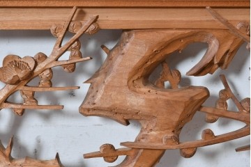 ヴィンテージ建具　昭和後期　井波彫刻　野村一集　四君子図の繊細な透かし彫りが見事な欄間2枚セット　(R-089197)