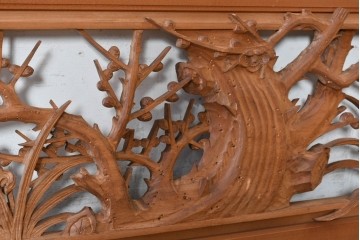 ヴィンテージ建具　昭和後期　井波彫刻　野村一集　四君子図の繊細な透かし彫りが見事な欄間2枚セット　(R-089197)