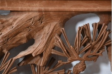 ヴィンテージ建具　昭和後期　井波彫刻　青雲作　力強い松図が見事な欄間2枚セット　(R-089198)