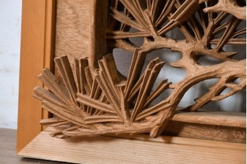 ヴィンテージ建具　昭和後期　井波彫刻　青雲作　力強い松図が見事な欄間2枚セット　(R-089198)