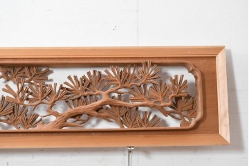 ヴィンテージ建具　昭和後期　井波彫刻　青雲作　力強い松図が見事な欄間2枚セット　(R-089198)
