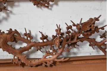 ヴィンテージ建具　昭和後期　井波彫刻　名工 大島一畝作　松竹梅を精巧に彫り上げた欄間2枚セット　(R-089199)