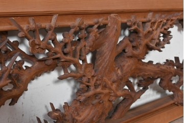 ヴィンテージ建具　昭和後期　井波彫刻　名工 大島一畝作　松竹梅を精巧に彫り上げた欄間2枚セット　(R-089199)