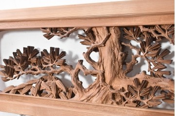 ヴィンテージ建具　昭和後期　井波彫刻　名工 大島一畝作　松竹梅を精巧に彫り上げた欄間2枚セット　(R-089199)