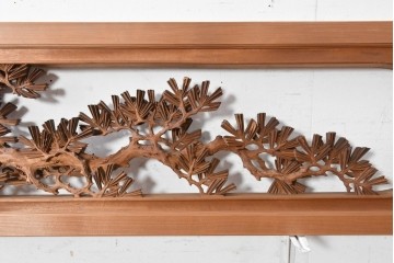 ヴィンテージ建具　昭和後期　井波彫刻　名工 大島一畝作　松竹梅を精巧に彫り上げた欄間2枚セット　(R-089199)