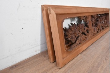 ヴィンテージ建具　昭和後期　井波彫刻　名工 大島一畝作　松竹梅を精巧に彫り上げた欄間2枚セット　(R-089199)