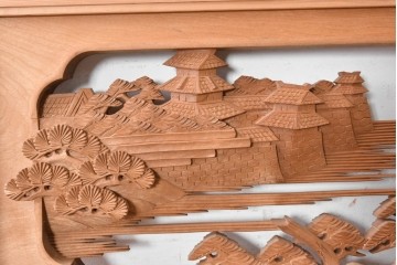 ヴィンテージ建具　昭和後期　井波彫刻　辰造作　近江八景図を巧みに表現した欄間2枚セット　(R-089200)