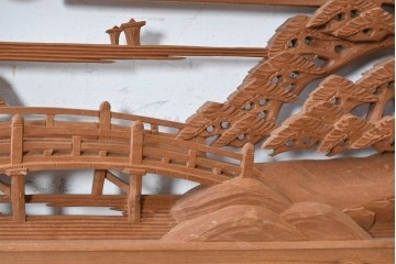 ヴィンテージ建具　昭和後期　井波彫刻　辰造作　近江八景図を巧みに表現した欄間2枚セット　(R-089200)