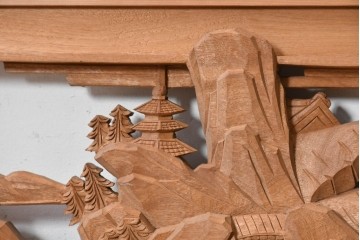 ヴィンテージ建具　昭和後期　井波彫刻　辰造作　近江八景図を巧みに表現した欄間2枚セット　(R-089200)
