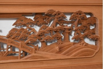ヴィンテージ建具　昭和後期　井波彫刻　辰造作　近江八景図を巧みに表現した欄間2枚セット　(R-089200)