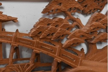 ヴィンテージ建具　昭和後期　井波彫刻　辰造作　近江八景図を巧みに表現した欄間2枚セット　(R-089200)