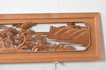 ヴィンテージ建具　昭和後期　井波彫刻　辰造作　近江八景図を巧みに表現した欄間2枚セット　(R-089200)