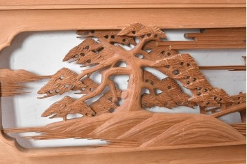 ヴィンテージ建具　昭和後期　井波彫刻　辰造作　近江八景図を巧みに表現した欄間2枚セット　(R-089200)