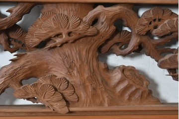 ヴィンテージ建具　昭和後期　井波彫刻　一峯作　松竹梅の生命力を豊かに表現した欄間2枚セット　(R-089201)