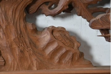 ヴィンテージ建具　昭和後期　井波彫刻　一峯作　松竹梅の生命力を豊かに表現した欄間2枚セット　(R-089201)