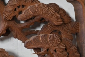ヴィンテージ建具　昭和後期　井波彫刻　一峯作　松竹梅の生命力を豊かに表現した欄間2枚セット　(R-089201)