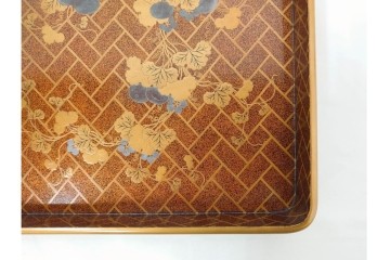 明治から大正期　時代物　木製　漆器　金銀蒔絵に梨地と扇面が華やかな盆2点セット　(R-089202)