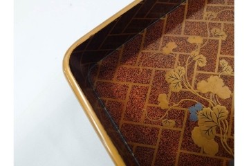 明治から大正期　時代物　木製　漆器　金銀蒔絵に梨地と扇面が華やかな盆2点セット　(R-089202)