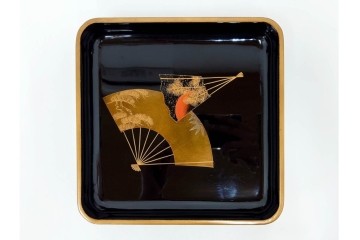 明治から大正期　時代物　木製　漆器　金銀蒔絵に梨地と扇面が華やかな盆2点セット　(R-089202)